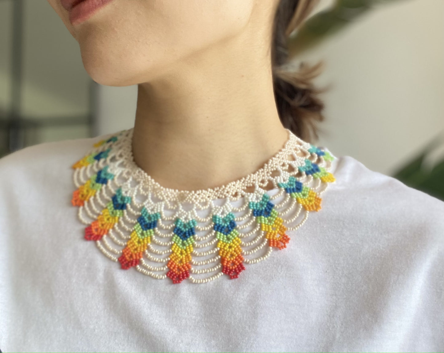 Enlace Beads Collar Necklace / Feather